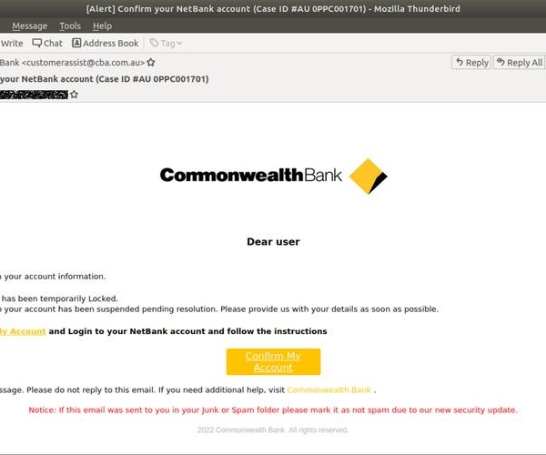 Úc: Khách hàng của Commonwealth Bank nhận cảnh báo về hành vi lừa đảo qua email